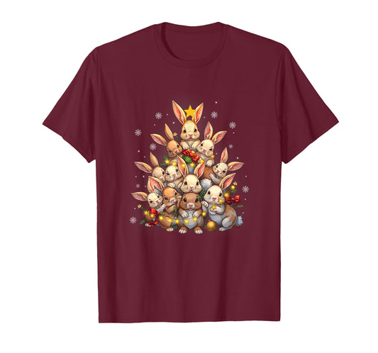 Cute Rabbit Bunny Christmas Tree Xmas Lights Kids Adults T-Shirt