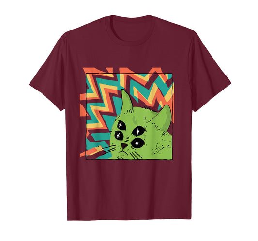 Alien Cat with 4 Eyes Surreal Style Vintage Retro T-Shirt