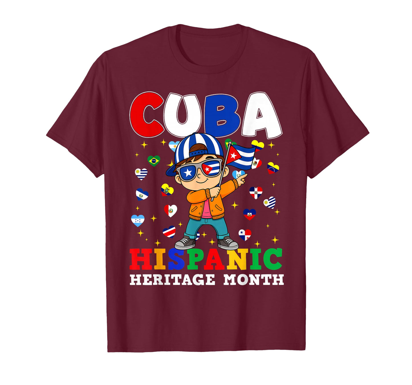 Hispanic Heritage Month Cuban Flag Cuba Dabbing Boy Kid T-Shirt