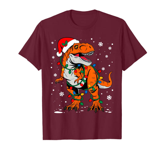 Dinosaur T rex Tree Christmas Funny Xmas Dino Boys Kids T-Shirt