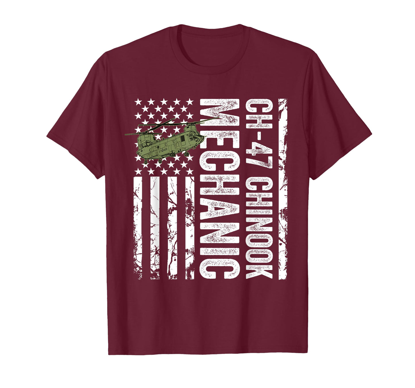CH-47 Chinook Helicopter Mechanic USA Flag Retired Veteran Women Men T-Shirt