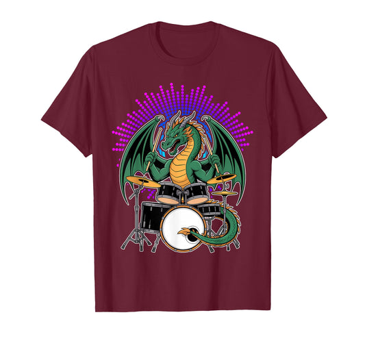 Dragon Playing Drums Cool Animal Funny Drummer Rock Musician T-Shirt