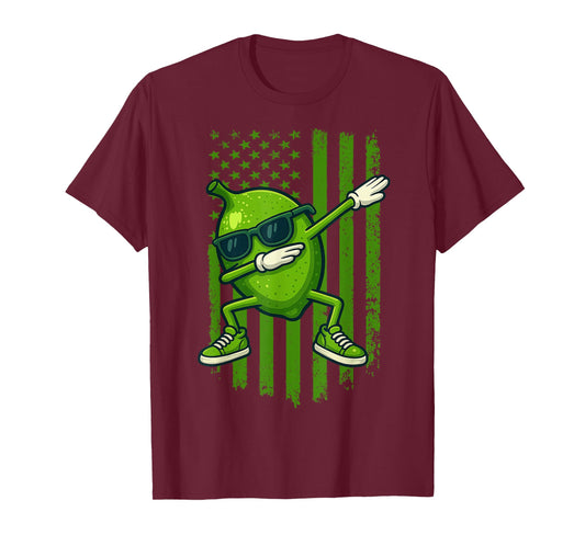 Graphic Lime Retro American Flag Dabbing Lime Lover T-Shirt