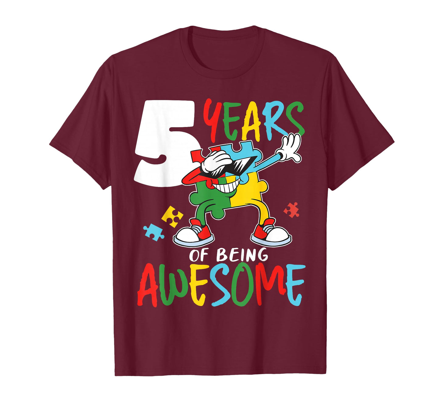 5 Year Old Birthday Autistic Boy Girl Autism Awareness T-Shirt