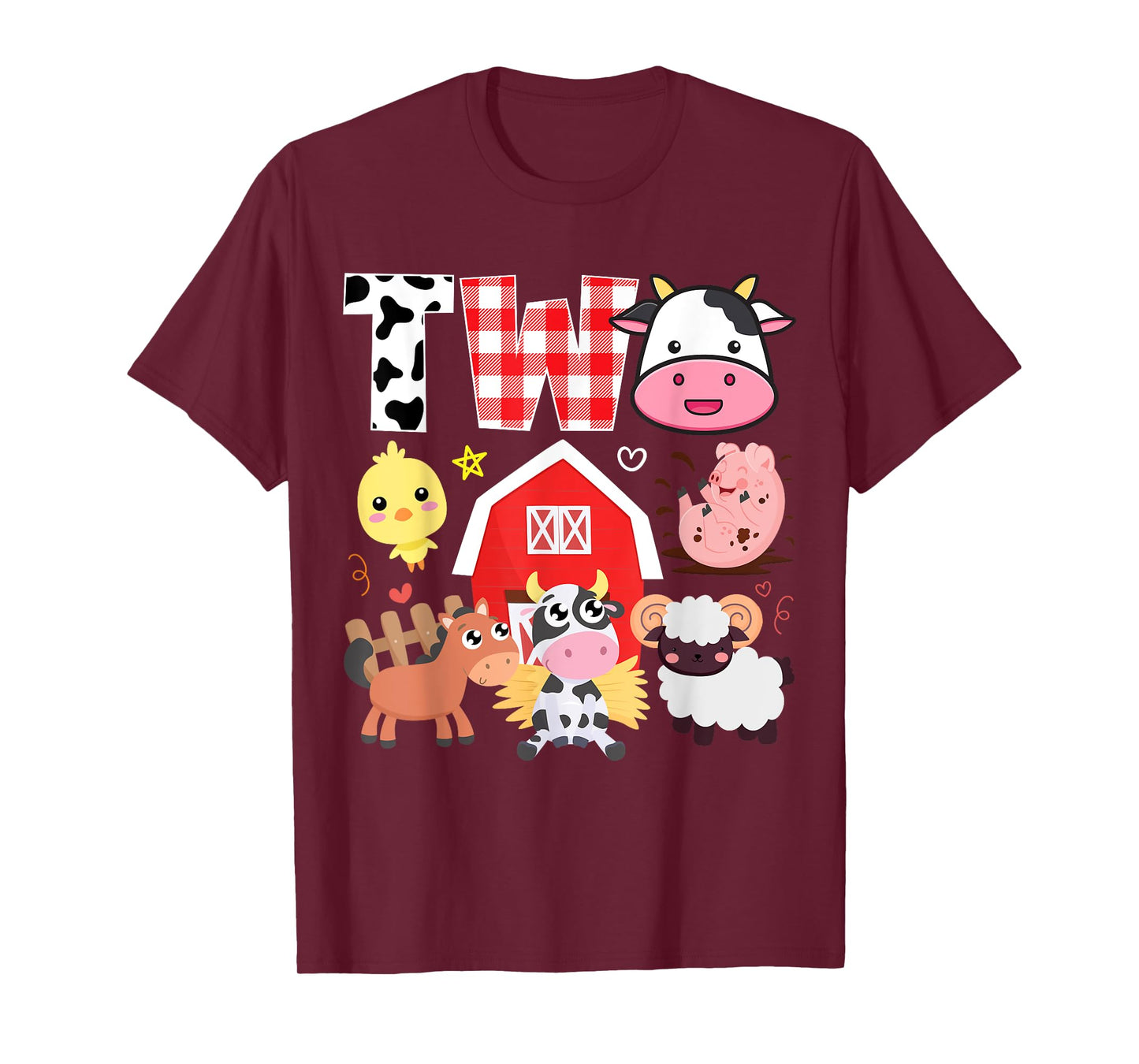 2nd Birthday Two Year Old Farm Theme Animals Birthday Party T-Shirt