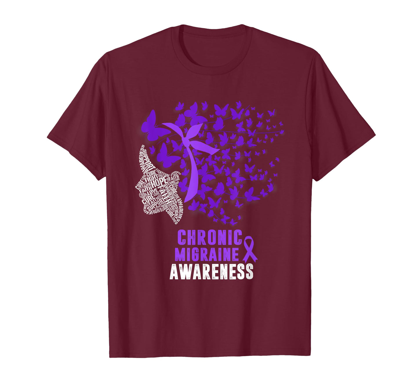Chronic Migraine Awareness Month Butterfly Purple Ribbon T-Shirt