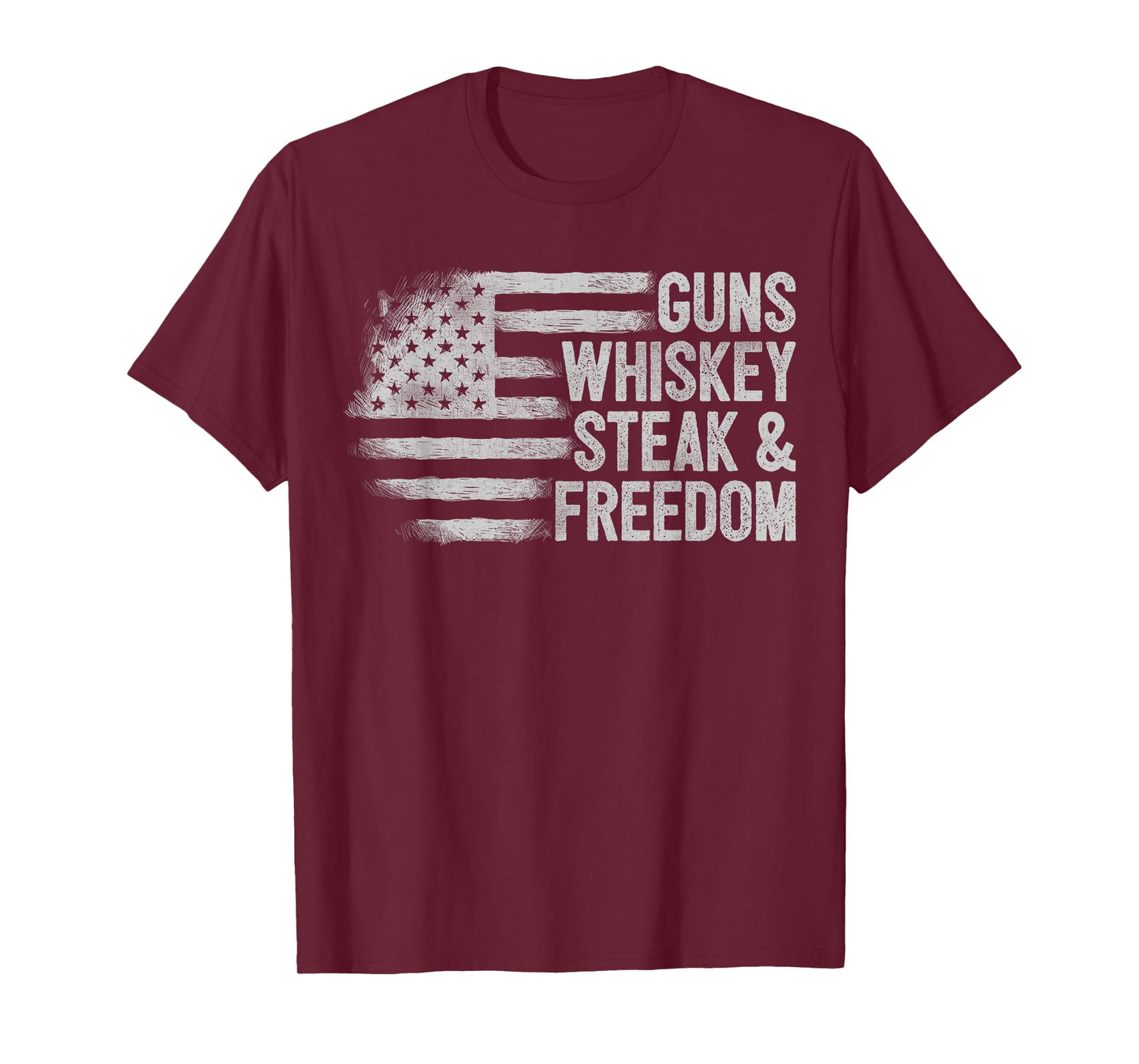 Gun Whiskey Steak & Freedom USA American Flag 2nd Amendment T-Shirt