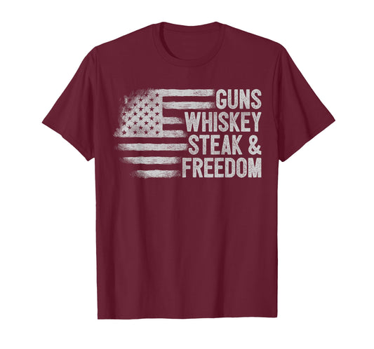Gun Whiskey Steak & Freedom USA American Flag 2nd Amendment T-Shirt