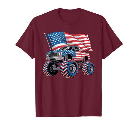 Monster Truck 4th of July American Flag Monster Trucks Lover T-Shirt