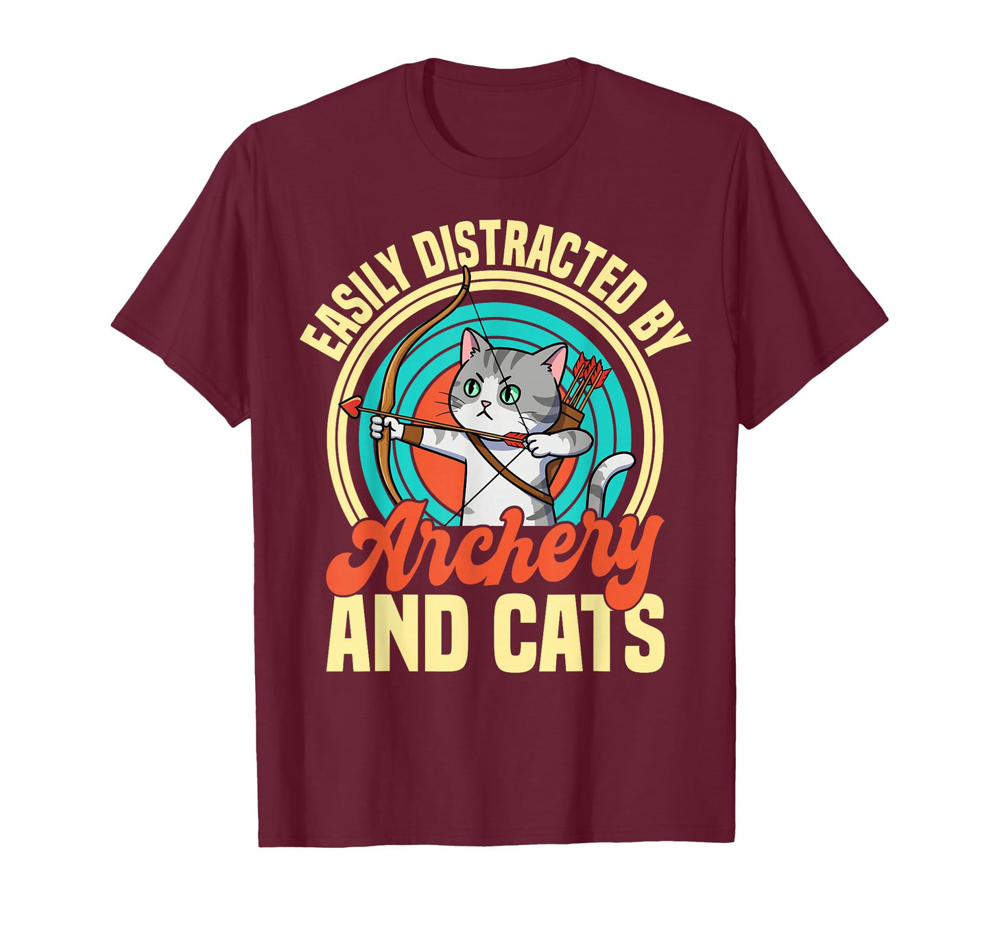 Funny Cat Art Easily Distracted By Archery And Cats T-Shirt