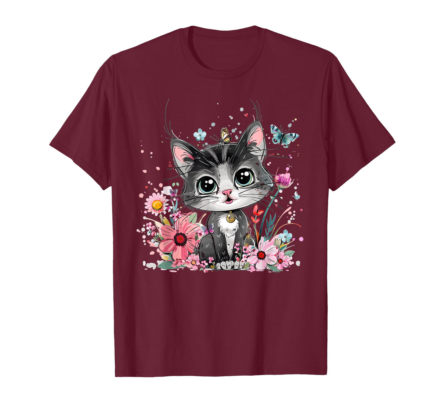 Cute Cat With Flowers I Kids Cat T-Shirt