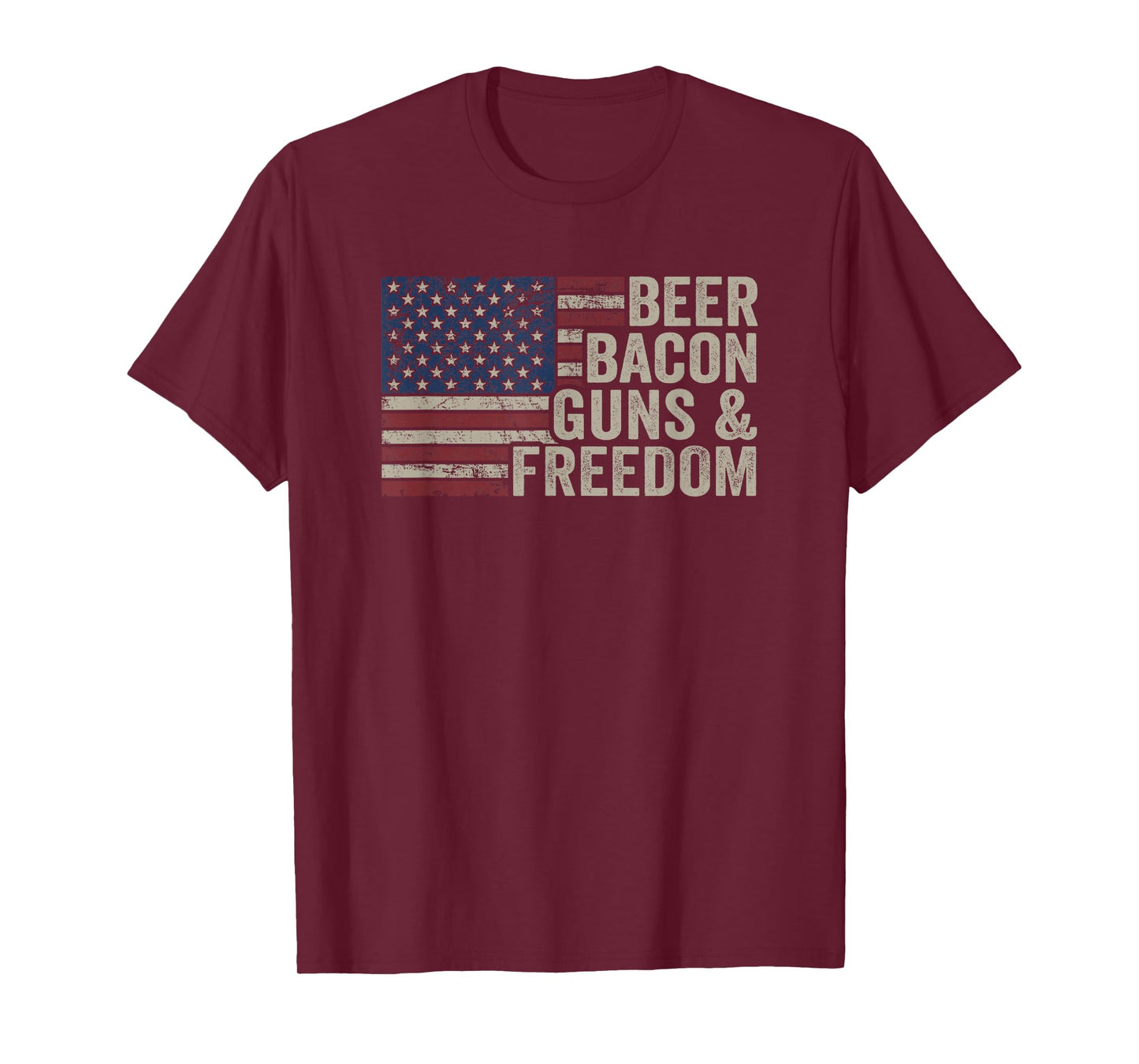Beer Bacon Guns & Freedom - BBQ Vintage USA Flag Drinking T-Shirt