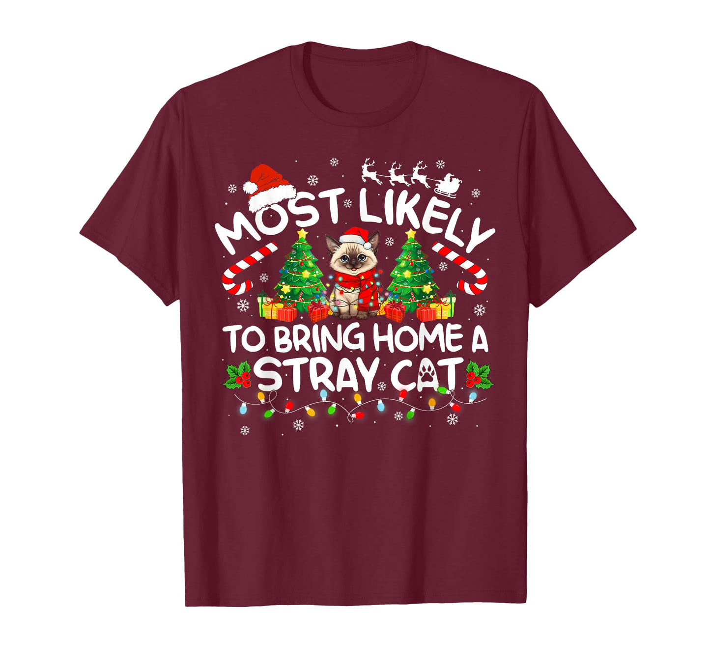 Most Likely To Bring Home A Stray Cat Matching Christmas T-Shirt