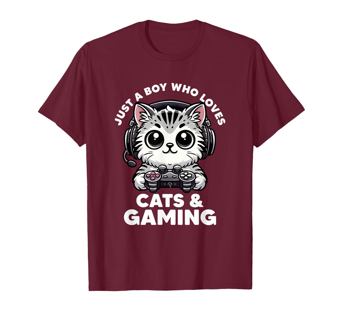 Just A Boy Who Loves Cats & Gaming Boy Cat Dad Funny Gamer T-Shirt