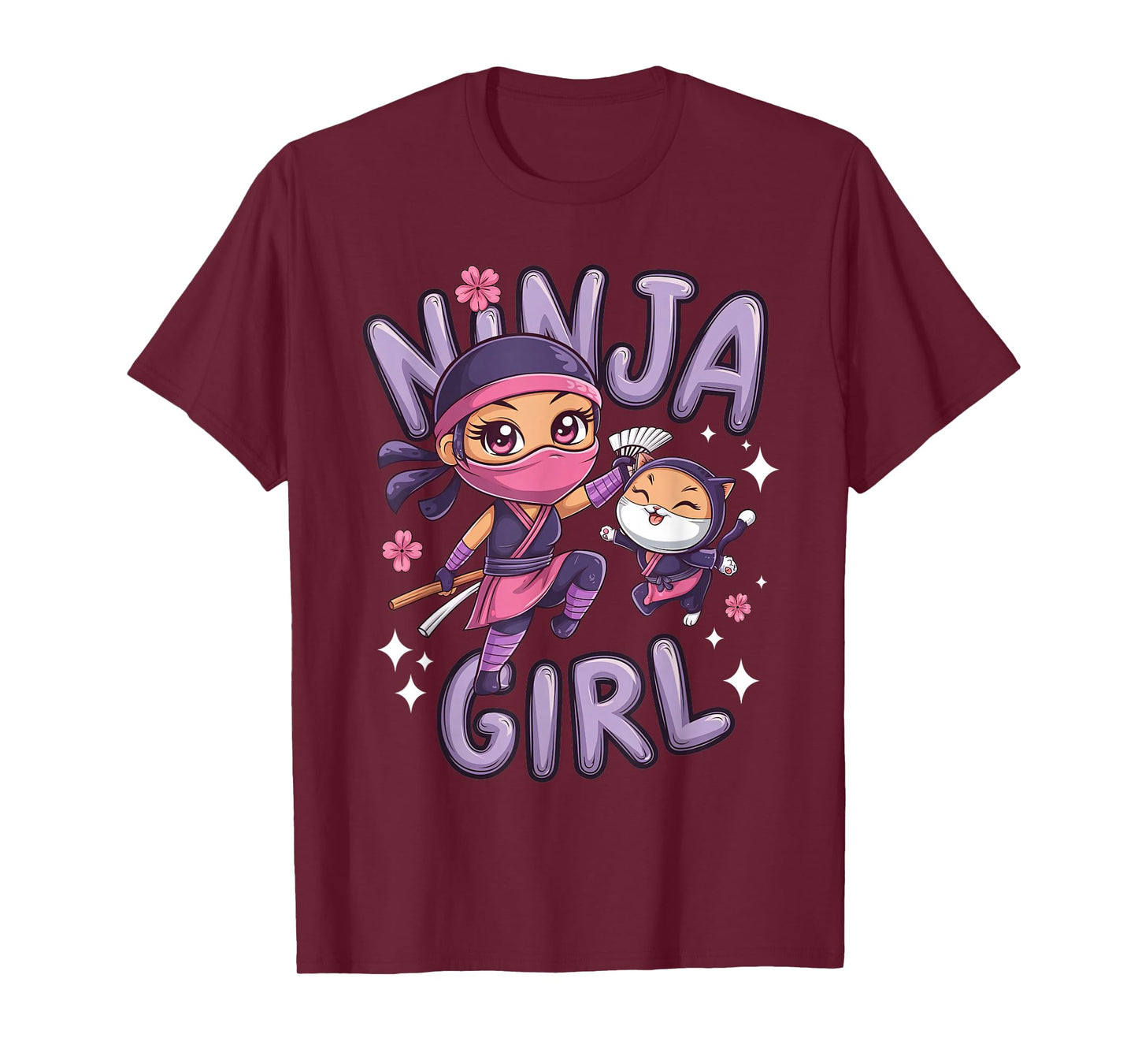 Ninja Girl Funny Birthday Party Ninjas Warrior Cat Lover Kid T-Shirt