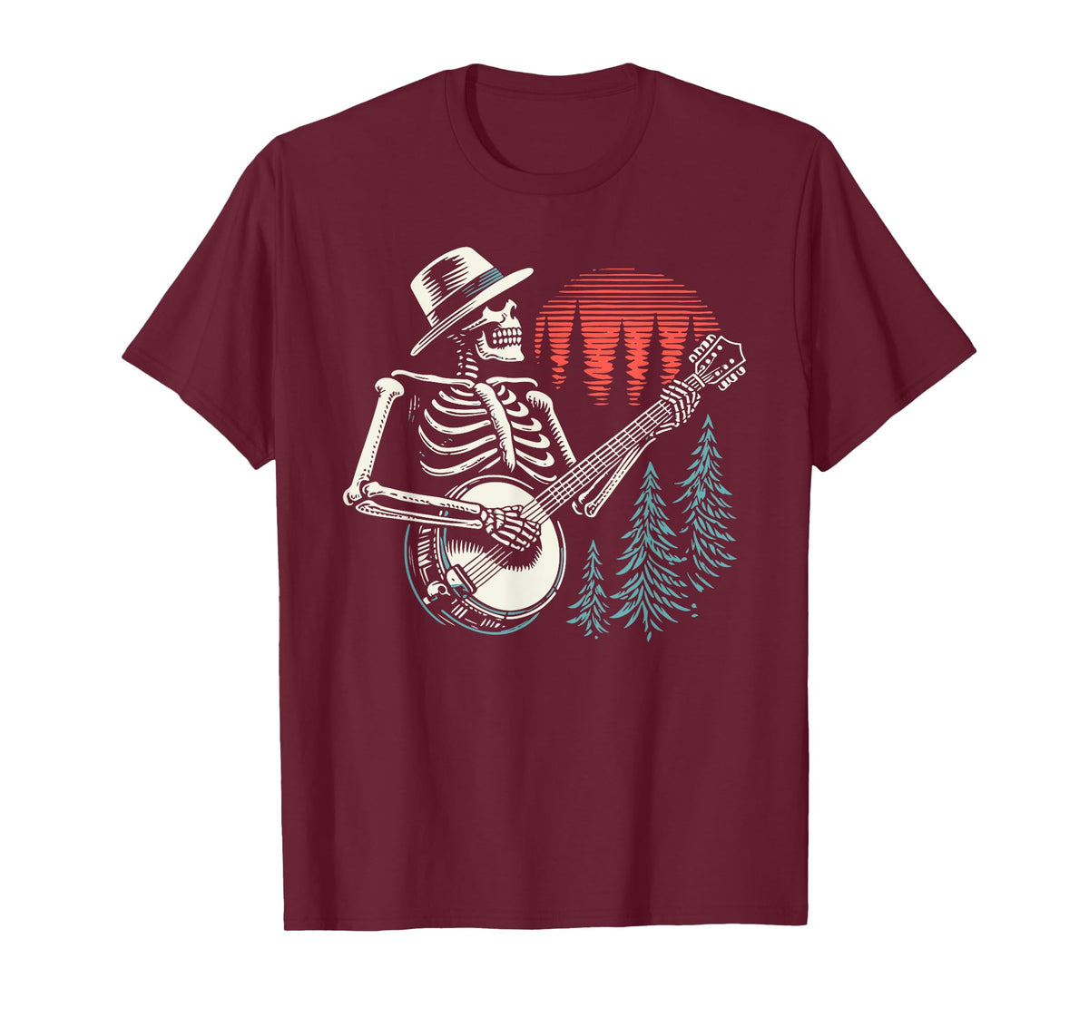 Minimalist Skeleton Skull Banjo Player T-Shirt