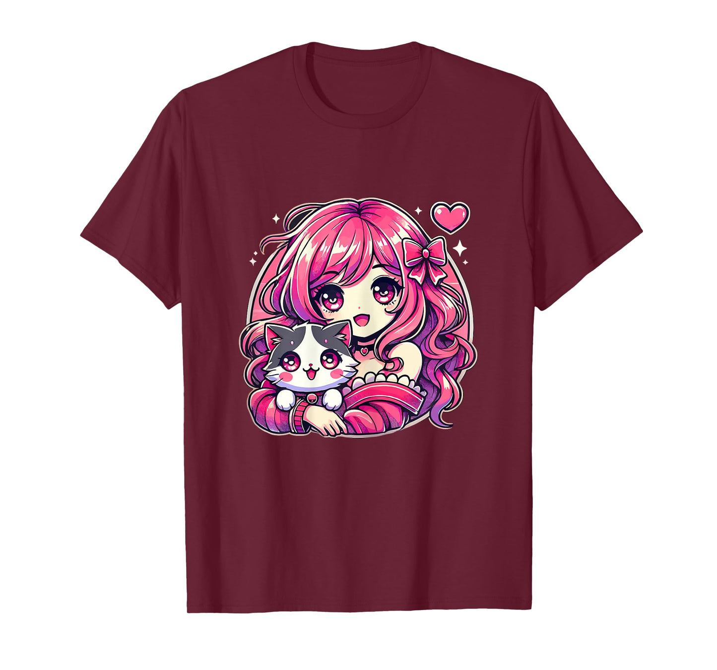 Anime Girl and Cat Kawaii Manga Girl T-Shirt