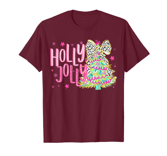 Cute Coquette Bow Girls Christmas Tree Merry Xmas Holiday T-Shirt
