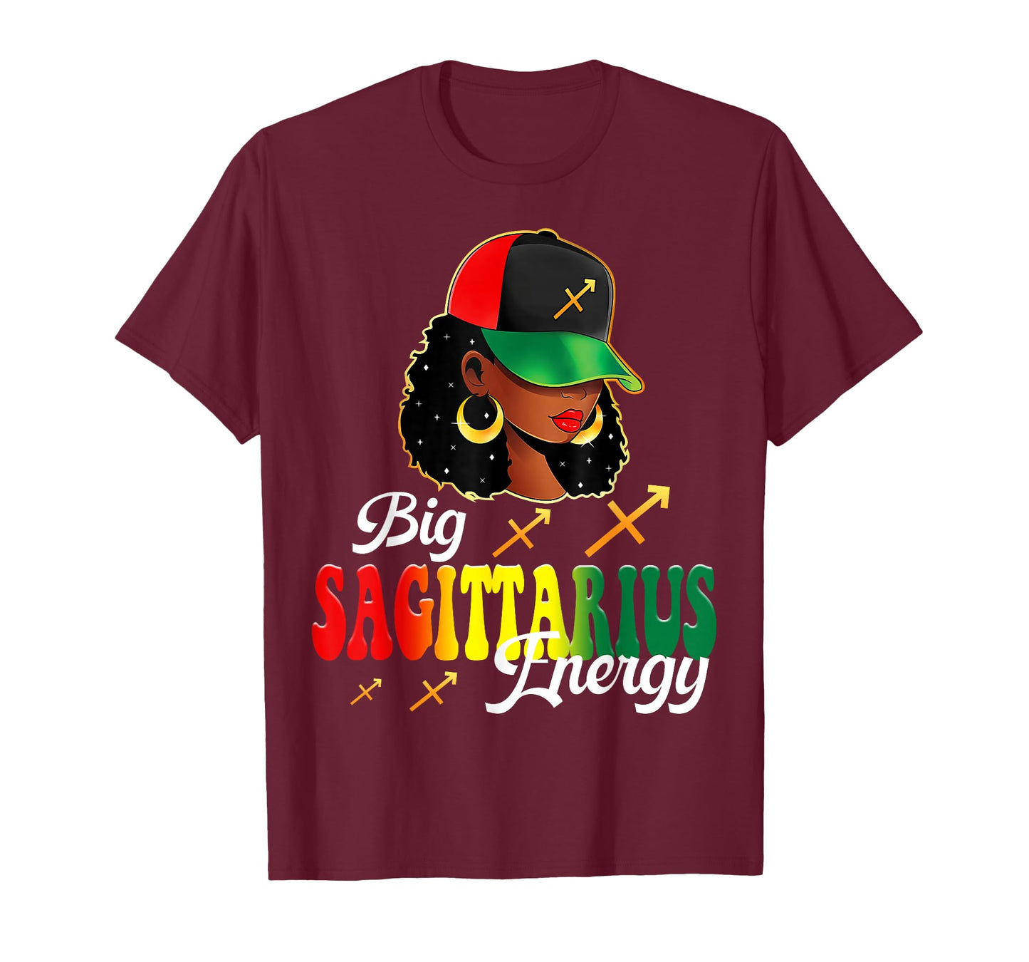 Big Sagittarius Energy Black Women Afro Girls Astrology T-Shirt