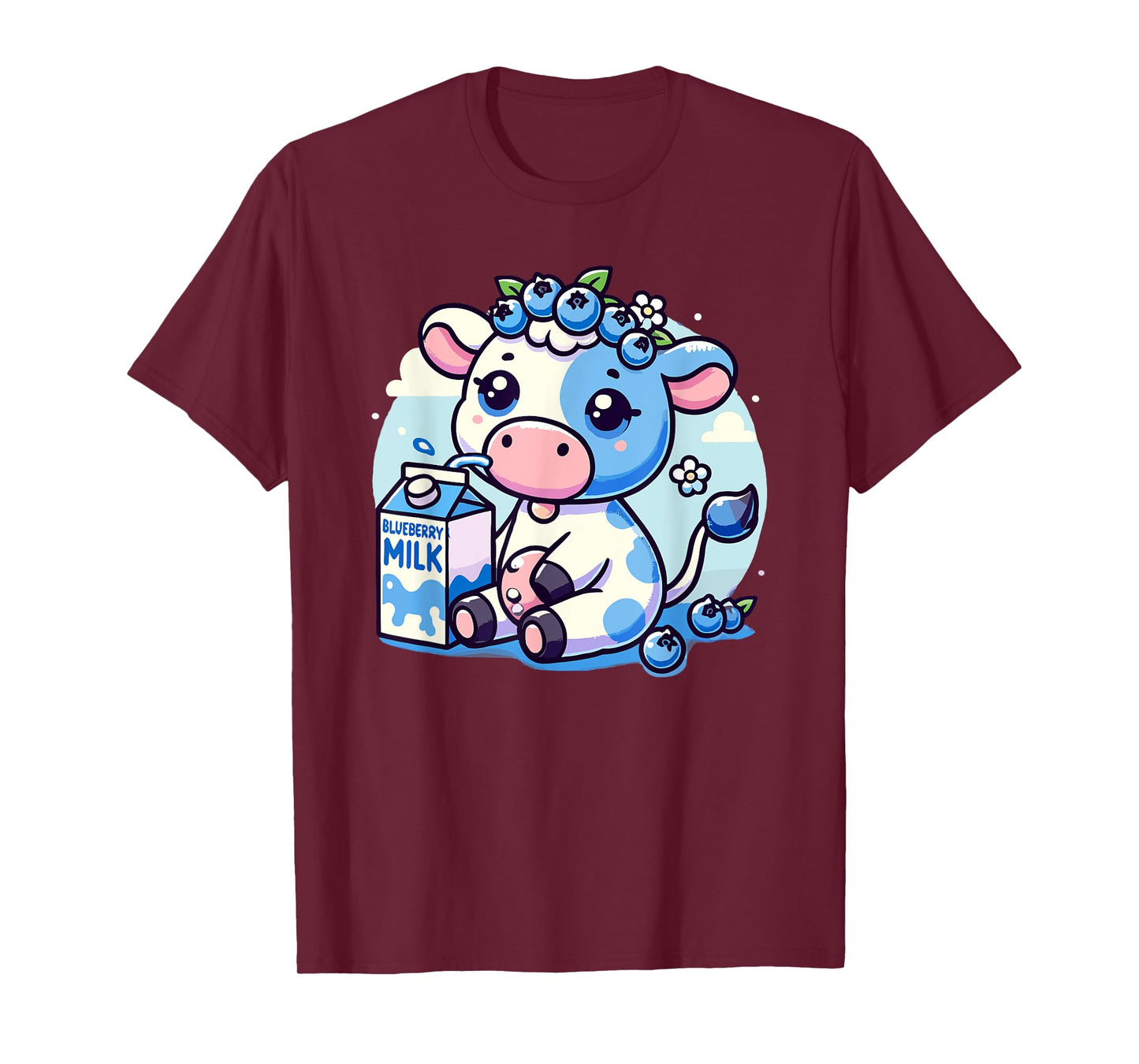 Cute Kawaii Blueberry Milk Cow Animal Milkshake T-Shirt