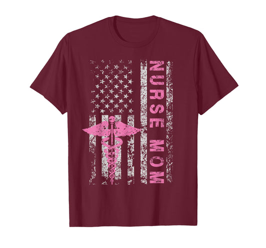 American Baby Nurse Mom USA Flag Funny Patriotic Vintage Women Men T-Shirt