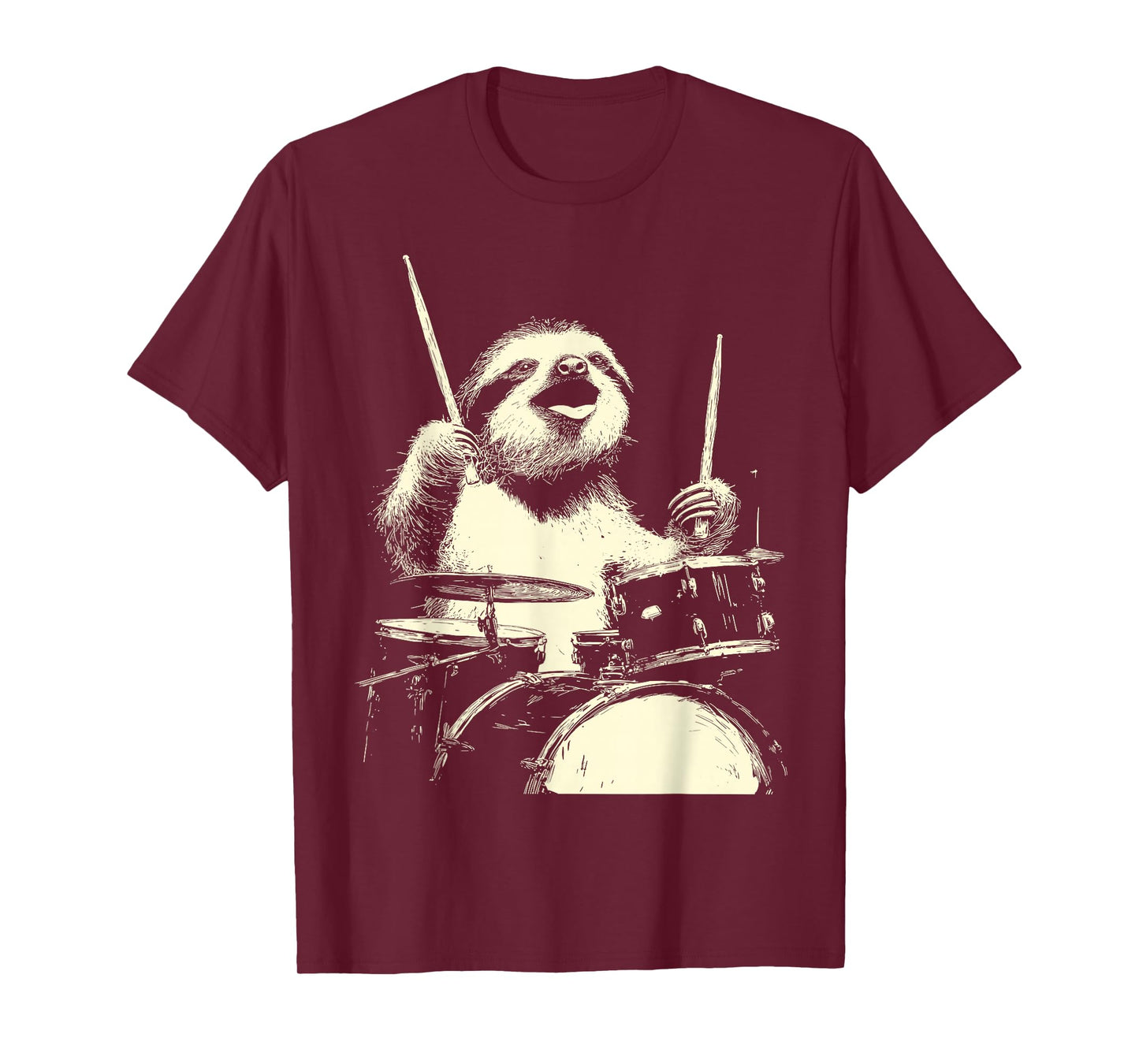 Cute Sloth Playing Drums Funny Music Drummer T-Shirt