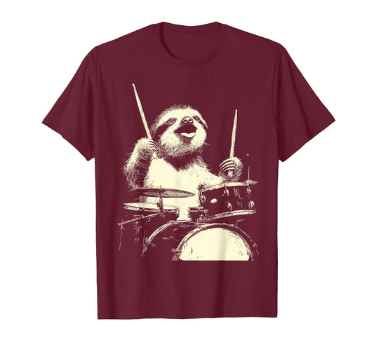 Cute Sloth Playing Drums Funny Music Drummer T-Shirt