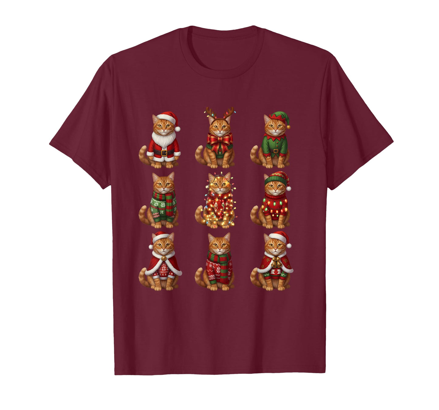 Orange Tabby Cat Christmas Lights Funny Santa Holiday Cats T-Shirt