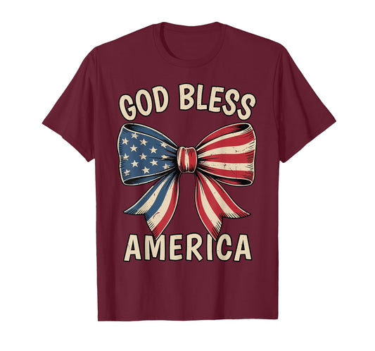 God Bless America Teen Girl Toddler Coquette Bows 4th July T-Shirt