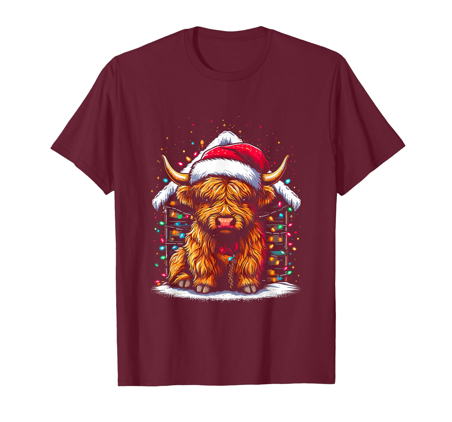 Highland Cow Santa Claus Hat - Cute Xmas Cow Christmas Lover T-Shirt