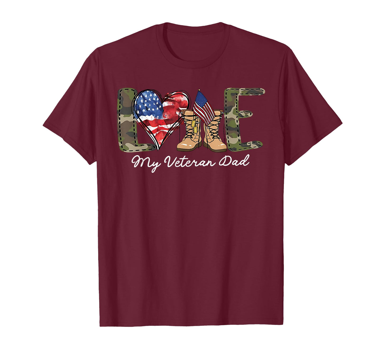 Love My Veteran Dad Proud Military Father American Flag T-Shirt