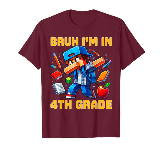 Bruh I'm in 4th Grade Dabbing Boys Kids Gamer Back to School T-Shirt