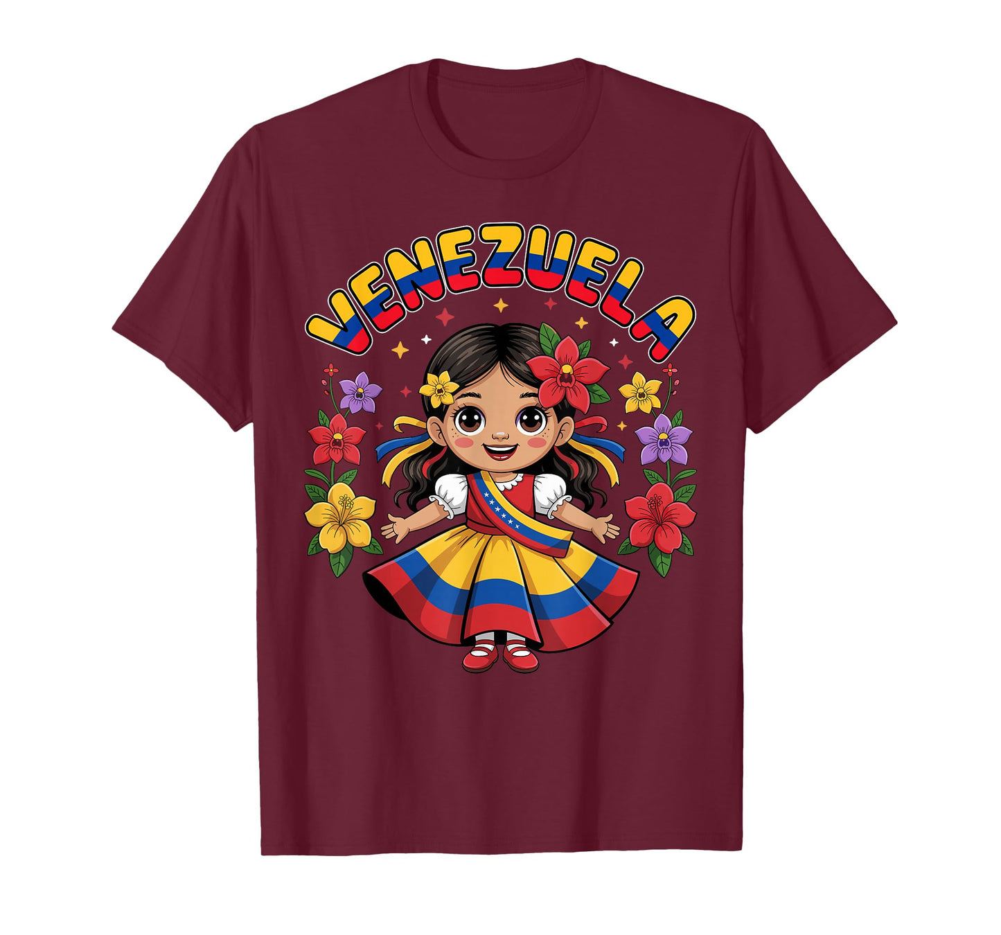 Cute Venezuela Girl Traditional Dress Colorful Art Kids T-Shirt