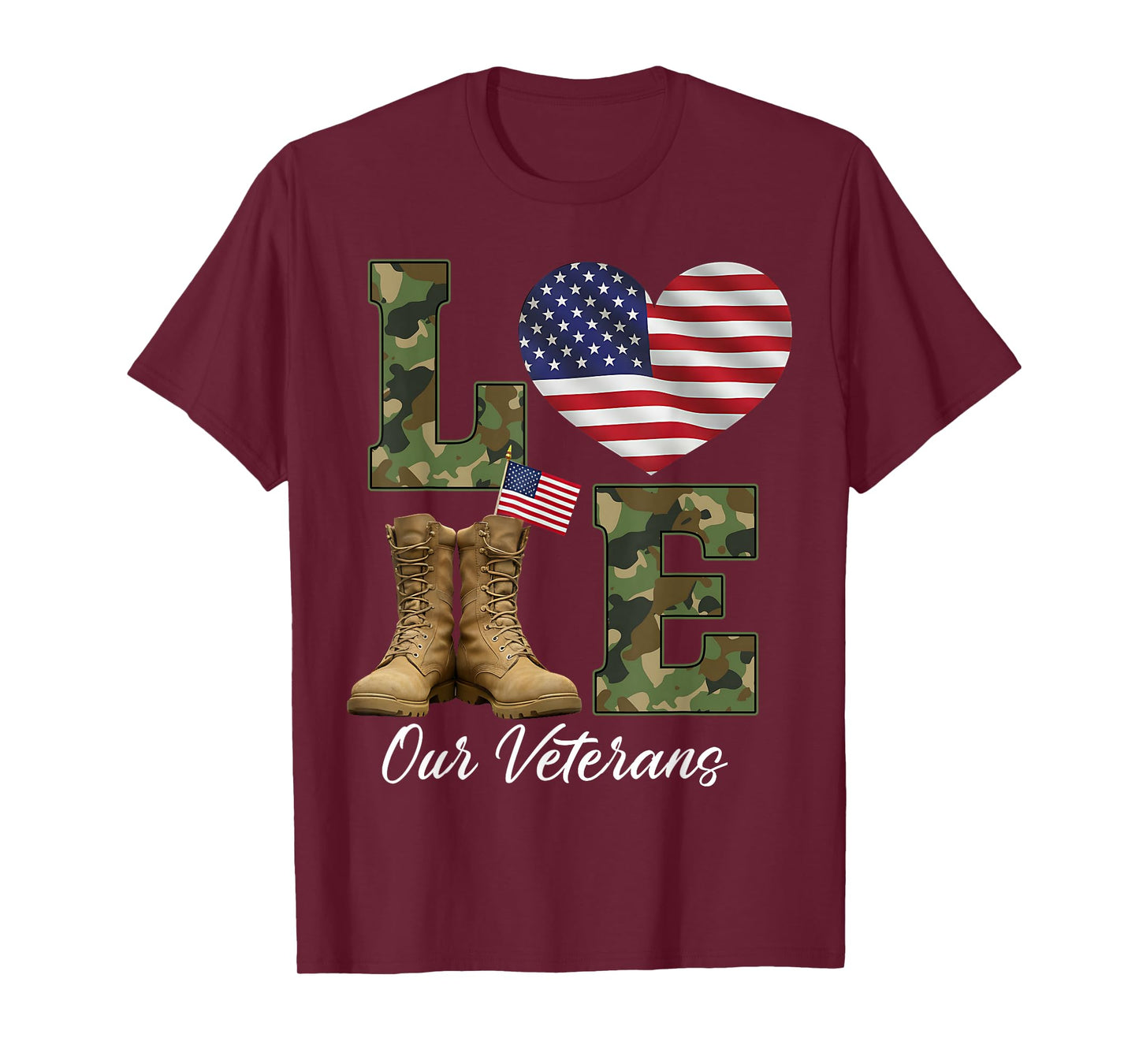 Love Our Veterans Day Proud Military American Flag Thank You T-Shirt