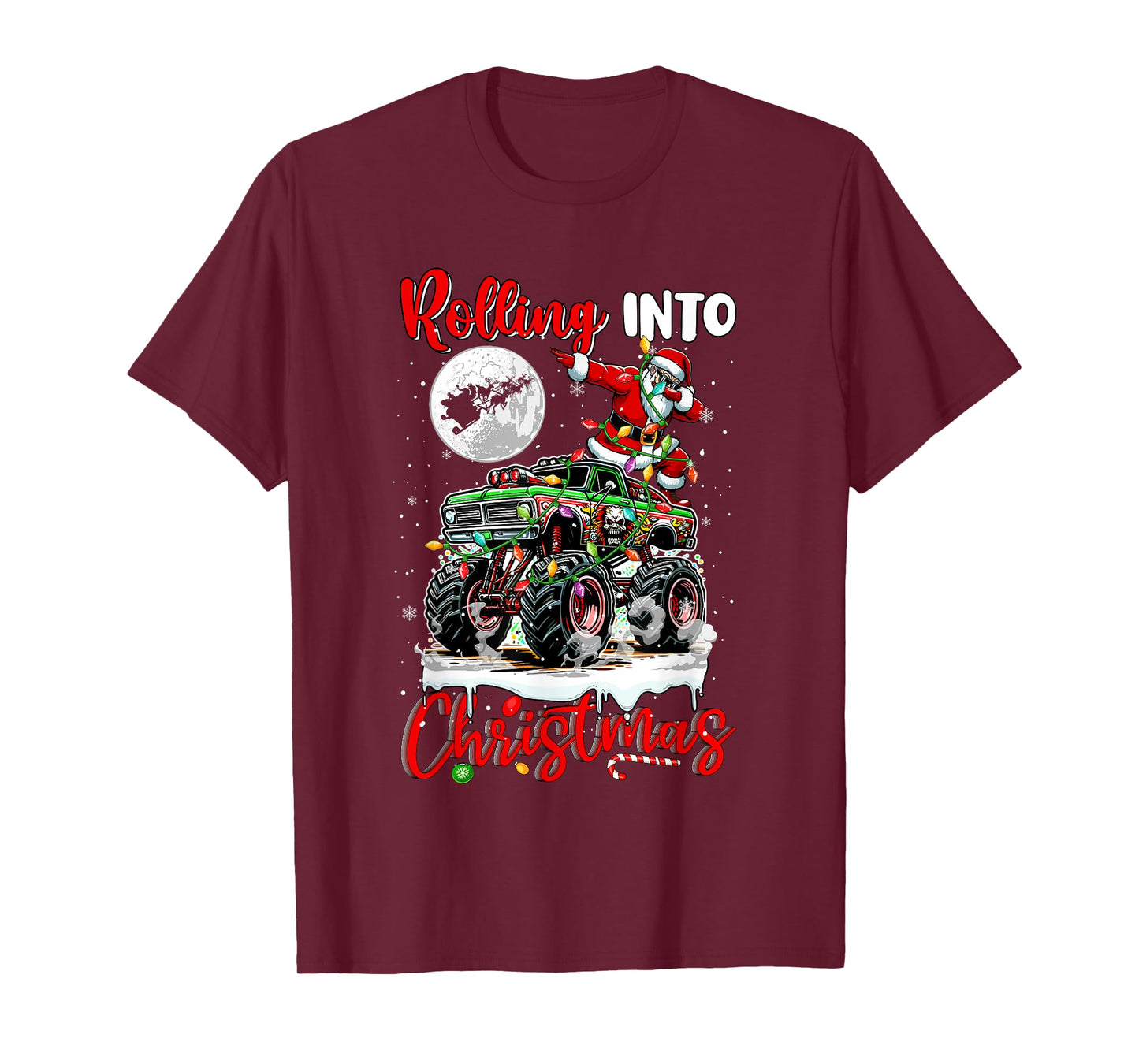 Rolling Into Christmas Santa Dabbing On Monster Truck Driver T-Shirt