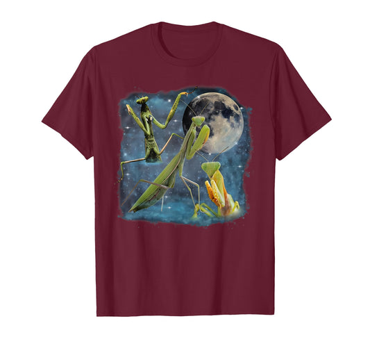 3 Praying Mantis Howling The Moon Entomologist Insect Lover T-Shirt