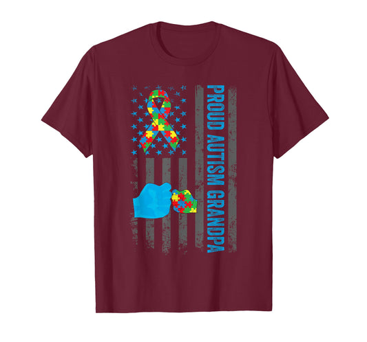Proud Autism Grandpa American Flag Autism Awareness Grandpa T-Shirt