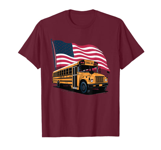 School Bus Driver USA Flag T-Shirt