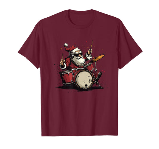 Rock'n Roll Santa Claus Costume for Drums Lovers T-Shirt