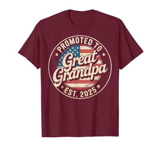 Promoted To Great Grandpa EST. 2025 USA Flag Soon To Grandpa T-Shirt