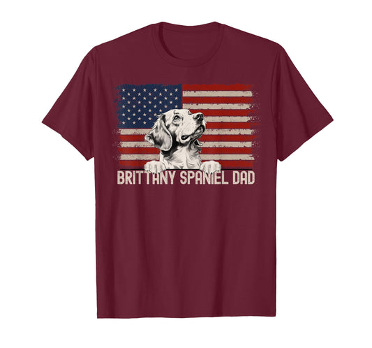 Best Dog Dad Ever American Flag - Brittany Spaniel Dad T-Shirt for Men