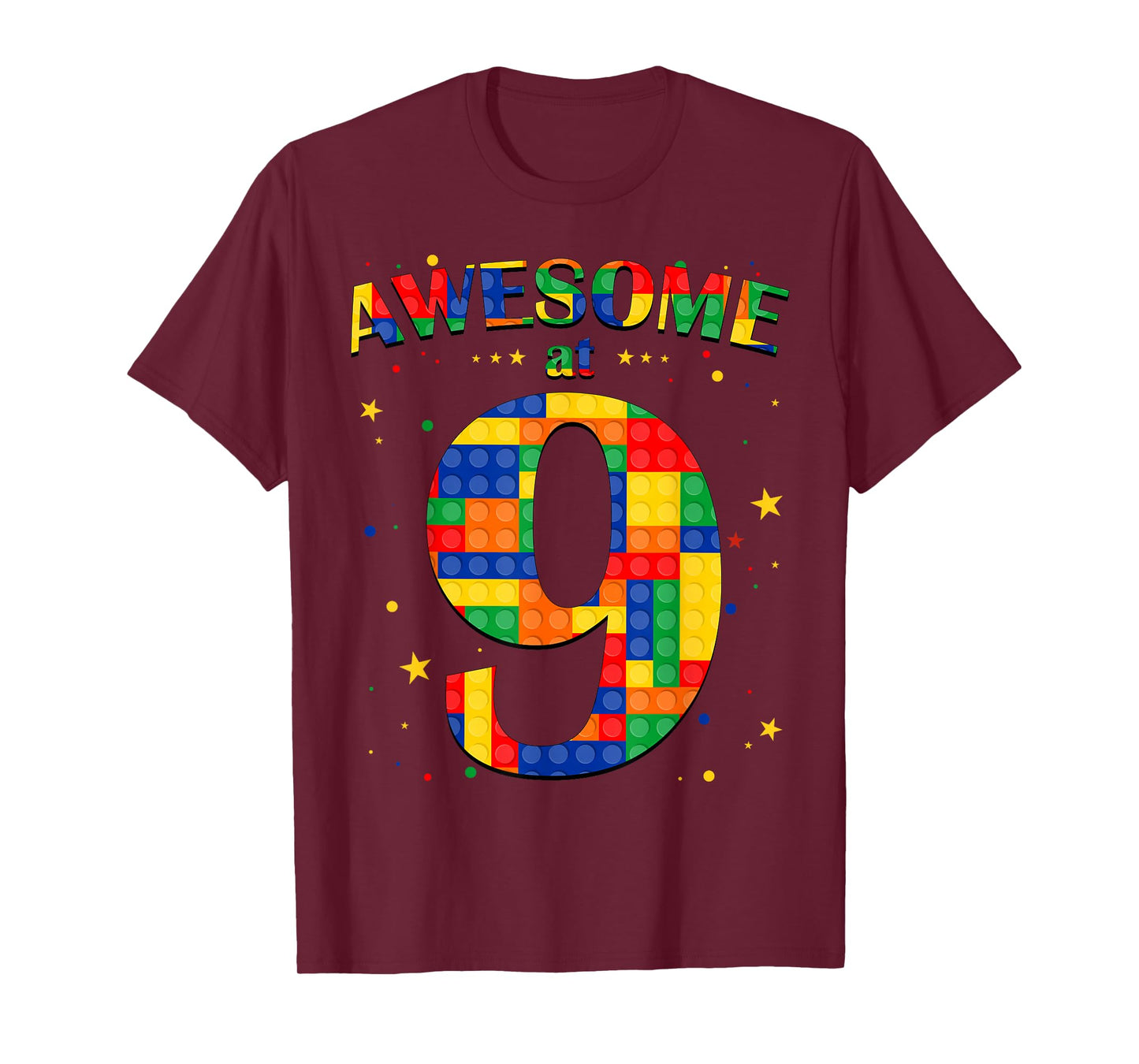 Building Blocks Bricks Awesome at 9 Years Old Birthday Boy T-Shirt