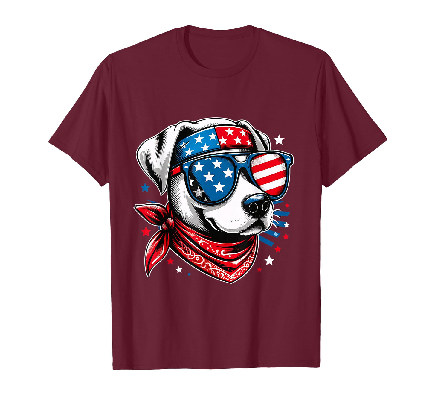 Patriotic Dog with American Flag Dog Sunglasses 4th of July T-Shirt