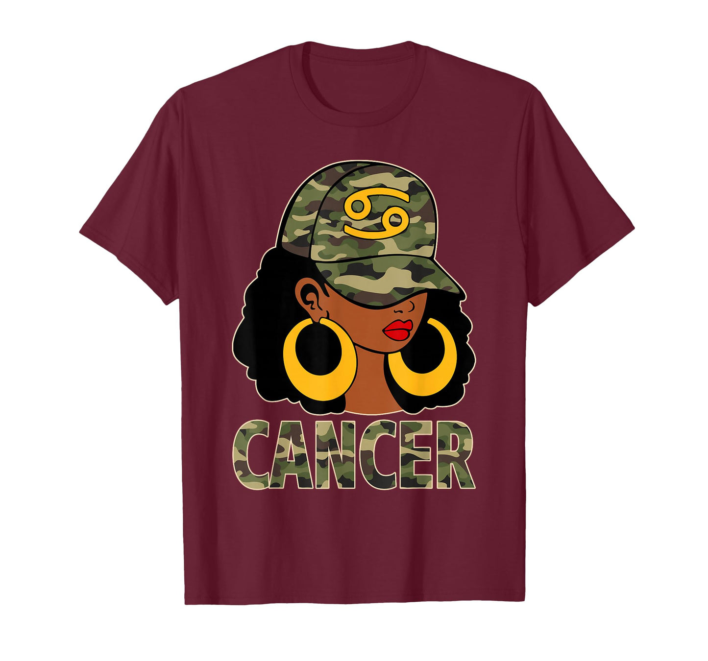 Cancer Queen Black Woman Cap Camoflauge Afro Girl Zodiac T-Shirt