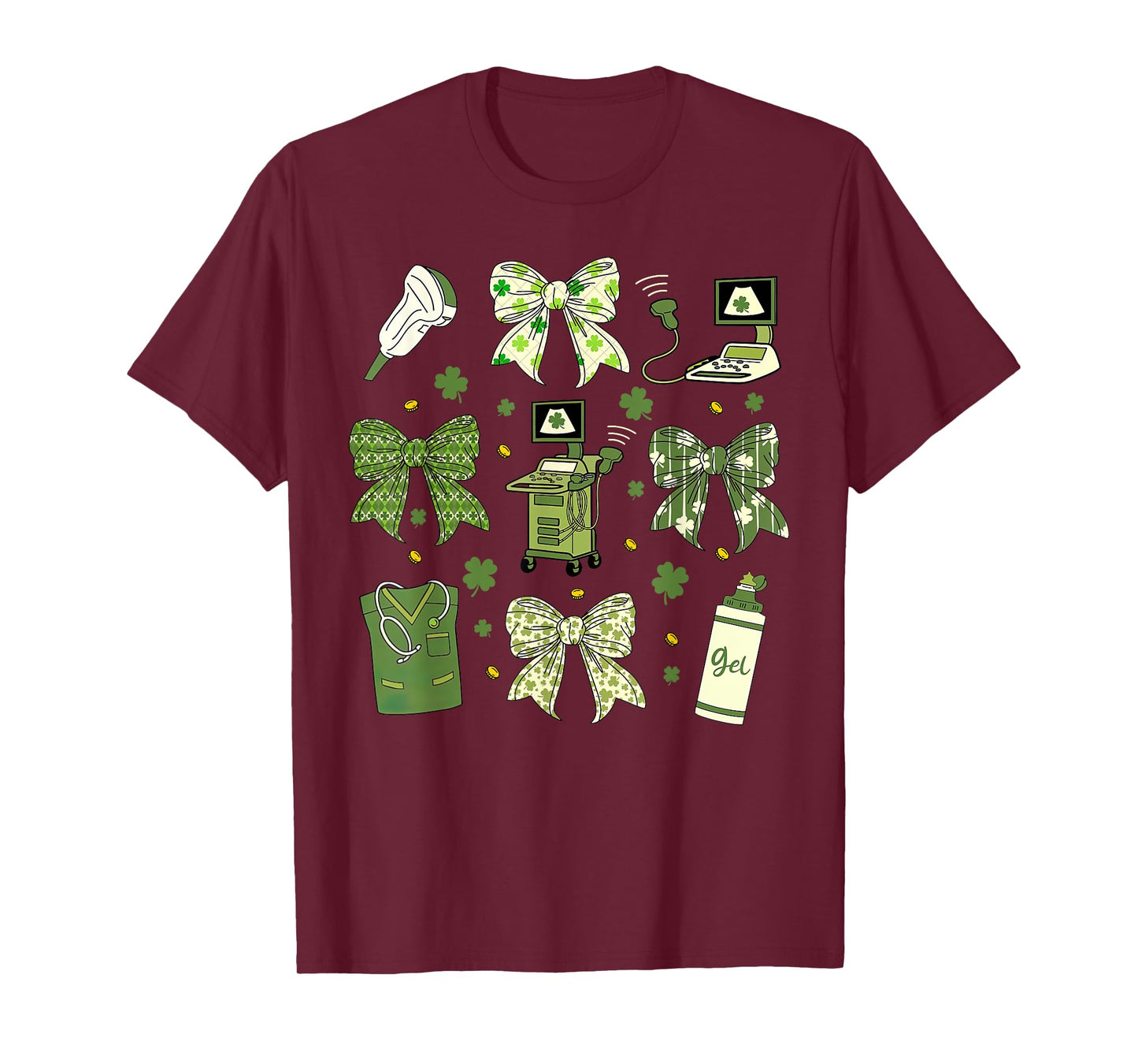 Coquette Bow Sonographer St Patrick's Day Ultrasound Tech OB T-Shirt