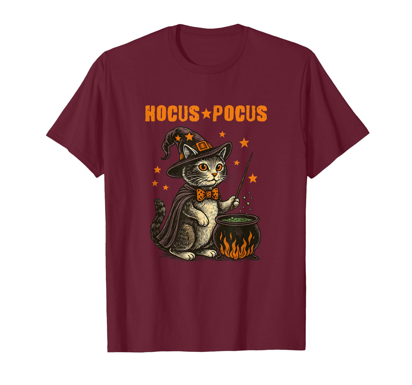 Hocus Pocus Halloween Cat Witch Hat Magic Cauldron Vintage T-Shirt