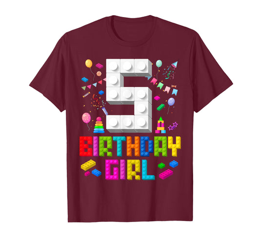 5th Birthday Girl Master Builder 5 Years Old Building Block T-Shirt