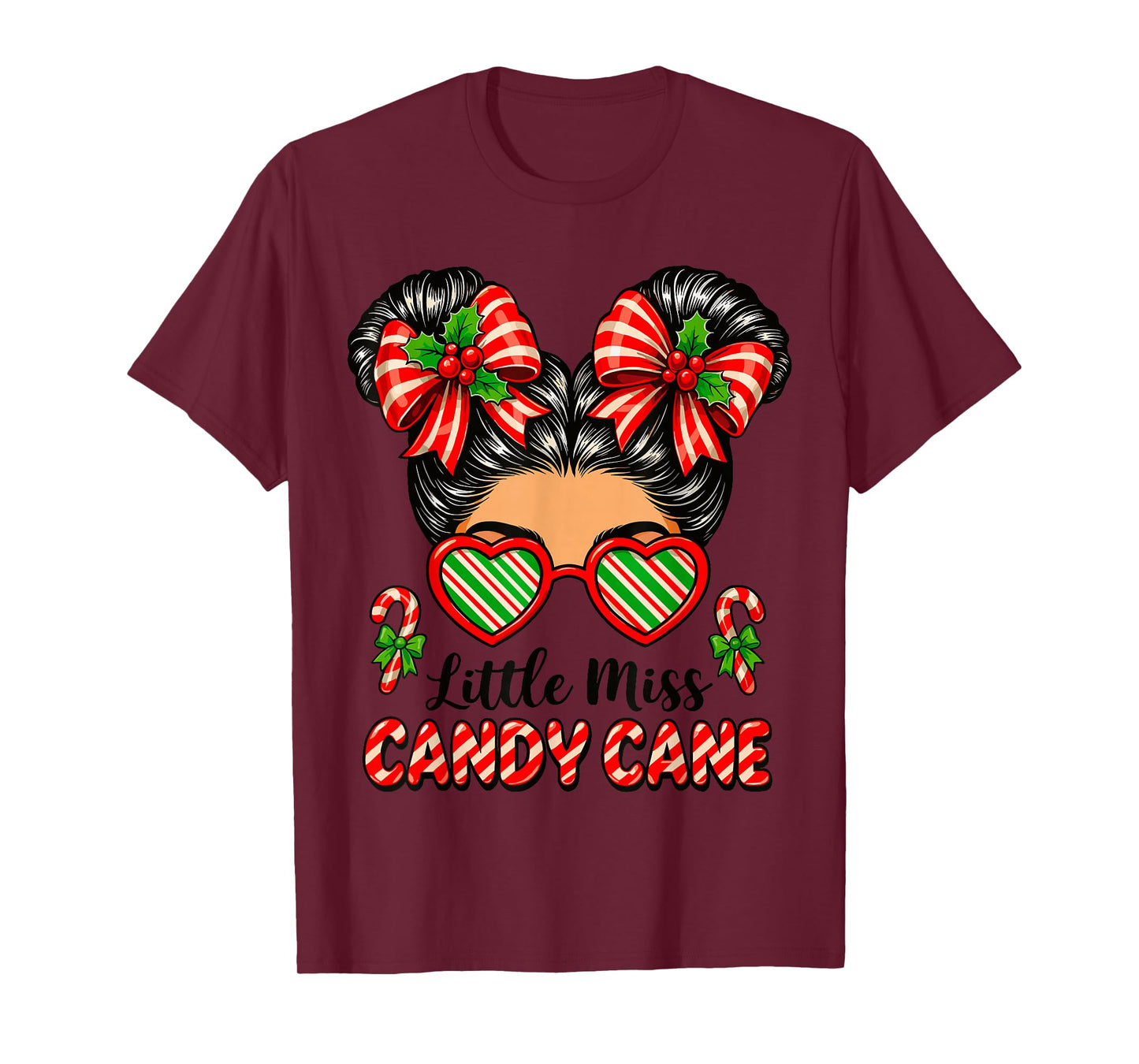 Little Miss Candy Cane Shirt Women, Messy Bun Christmas T-Shirt
