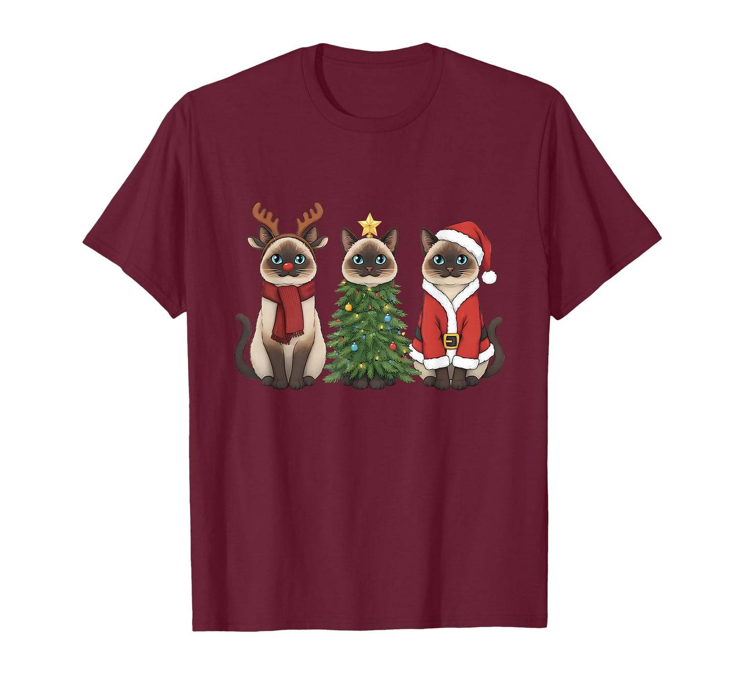Santa Cat Christmas Siamese Cat Mom Cat Lover Xmas Pajama T-Shirt
