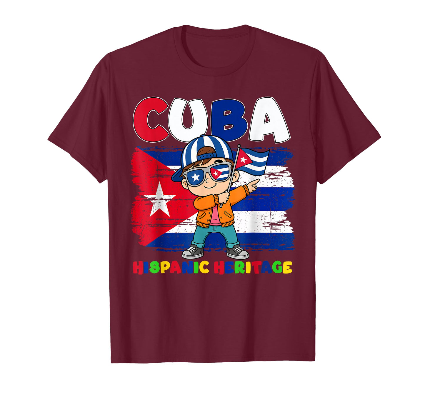 Hispanic Heritage Month Cuban Flag Cuba Dabbing Boy Kid T-Shirt